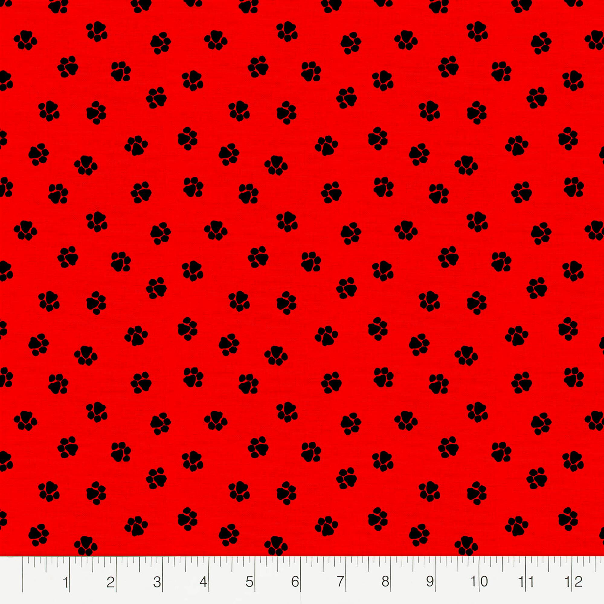 Fabric Editions Red Paw Print Cotton Fabric